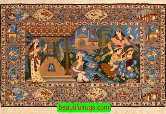 Handmade Pictorial Rug, Vertical Pictorial Persian Isfahan Rug, size, 6x3.10, main image