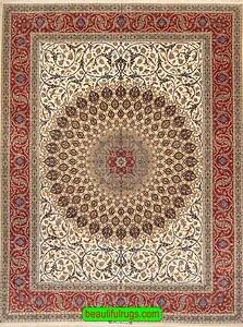 2444- Beautiful handmade Persian Isfahan rug, curvilinear Gonbadi design. Size 10.2x13.7.