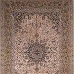 1126- Handmade Persian rug. Eslimi design Persian Isfahan Silk Rug decorated with Champagne and olive green Color. Size 6.7x10.5, 