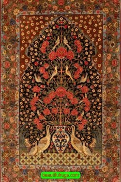 Hand Knotted Persian Qum Rug, Prayer Rug, Tree of Life Rug