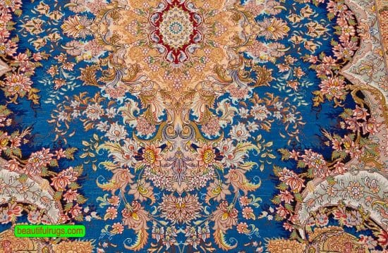 5x7 Rug, Handmade Persian Tabriz Silk Rug, Royal Blue Color Rug