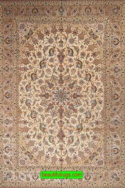 Silk Rug, Hand knotted Persian Isfahan Silk Rug, Living Room Rug