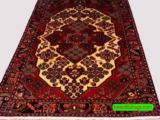 Persian tribal rug, old Persian Hamadan Rug in red and beige colors. Size 4.7x6.8.