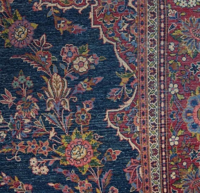Handmade Vintage Rug, Antique Persian Kashan Rug, Navy Blue Rug