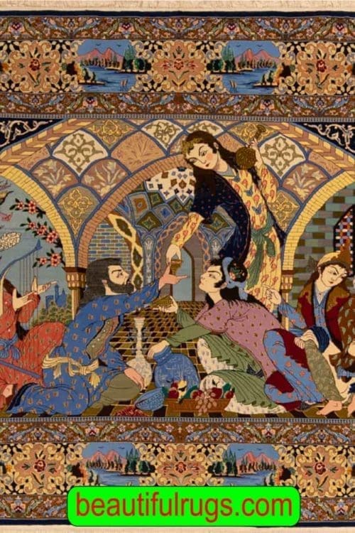 Poetic Gathering Rug, Handmade Persian Isfahan Vertical Pictorial Rug