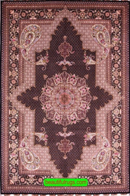 Black Color Rug, Persian Tabriz Wool and Silk Rug. Size 6.10x10