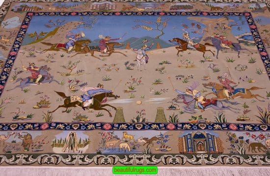 Polo Rug, Persian Pictorial Horizontal Polo Design Rug. Size 6.9x5