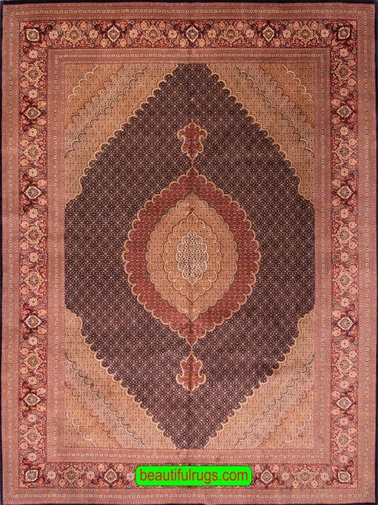 Persian Tabriz rug, navy blue and rustic red. Size 8.6x11.3