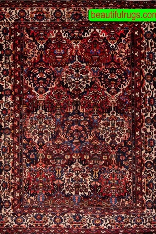 Large vintage Persian Bakhtiari rugs with red color. Size 10.5x13.1.