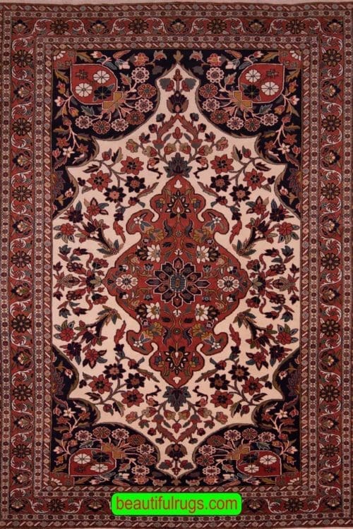Bakshaish Rug, Handmade Persian Wool Rug with rustic red and beige color. Size 6.5x9.6