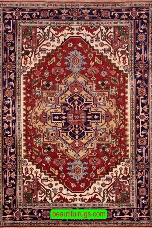 Hand Knotted Wool Rug, Serapi Design Indian Rug, size 6x8.10