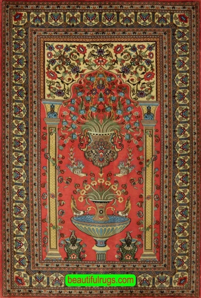 Handmade Persian Qum prayer rug. Size 3.5x4.10