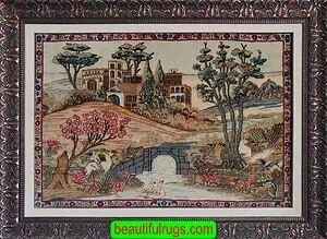Wall-Hanging horizontal Rugs, Antique Persian Kashan Scenery Rug in a picture frame.