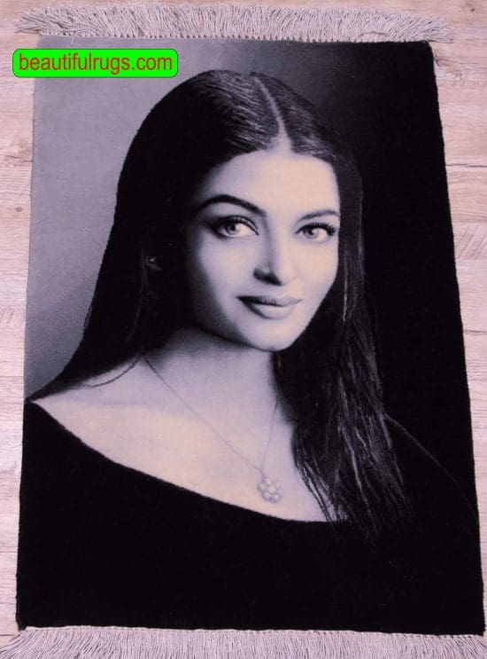 Aishwarya Rai rug, handmade Persian Tabriz rug in black and white color. Size 1.7x2.5