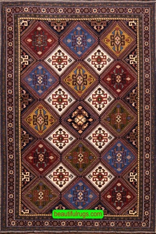 Finest Handmade Persian Qashqai Rug, Unique Geometric Design, size 3.5x5.