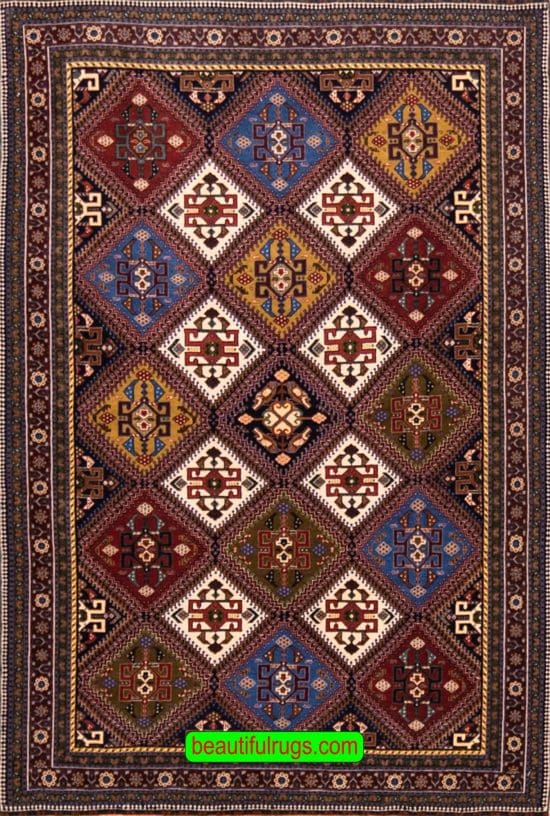 Finest Handmade Persian Qashqai Rug, Unique Geometric Design, size 3.5x5.