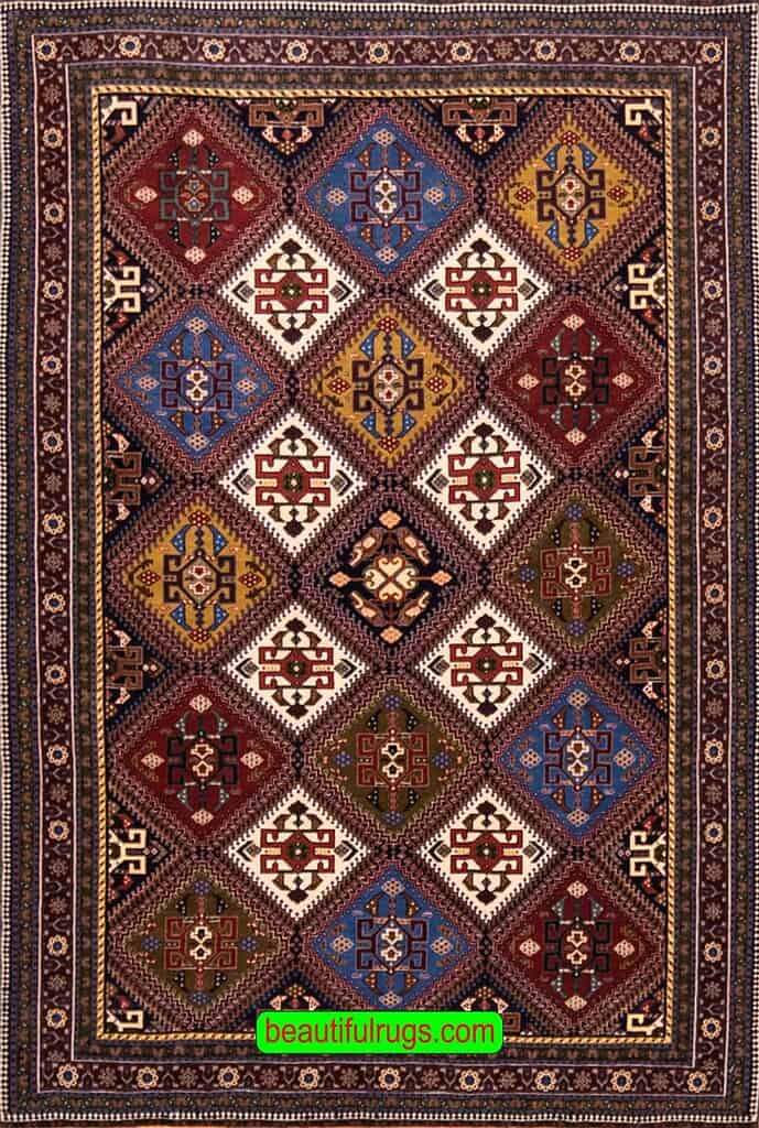 2386- Finest Handmade Persian Qashqai Rug, Unique Geometric Design. Size 3.5x5.