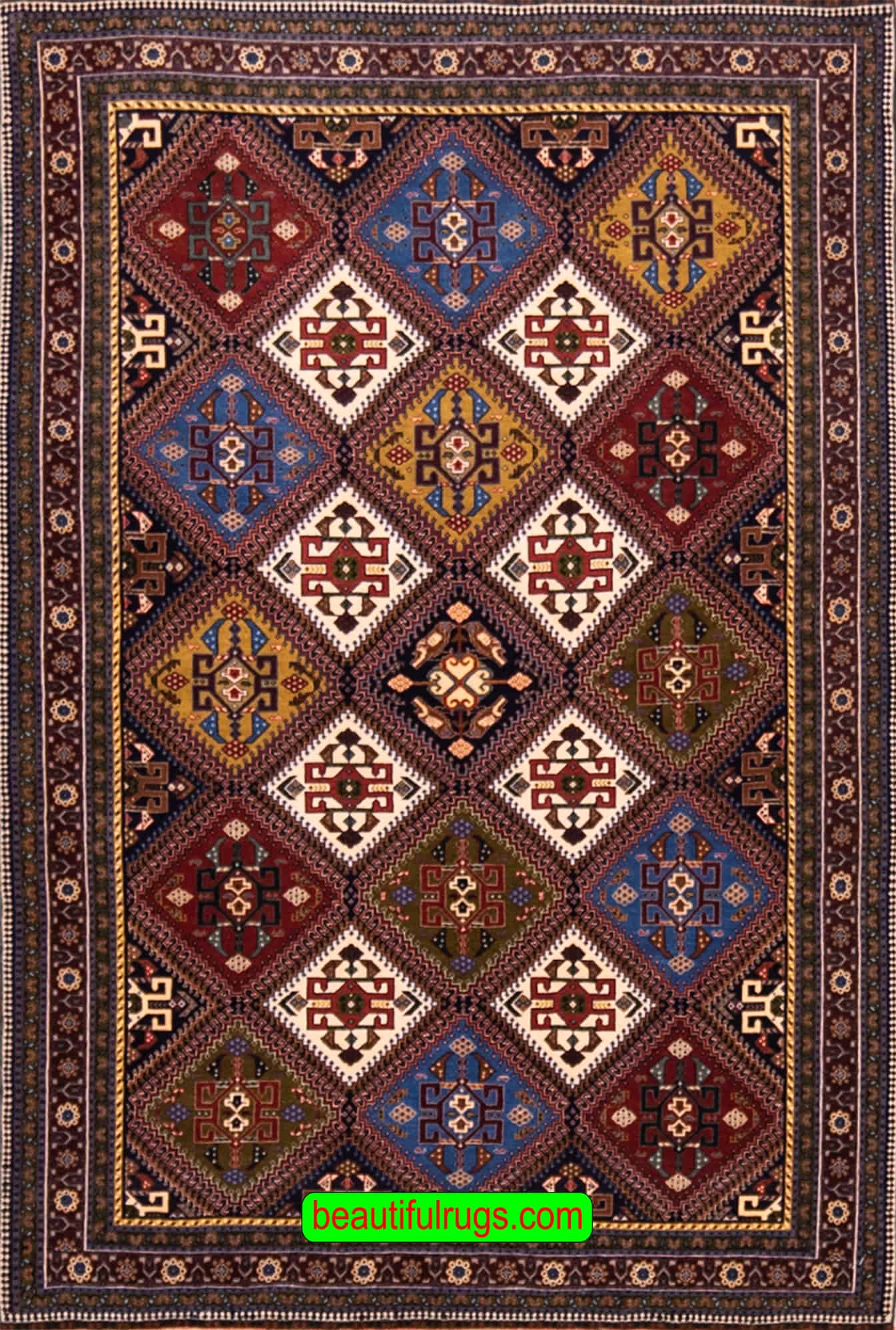 Finest Handmade Persian Qashqai Rug, Unique Geometric Design, size 3.5x5, main image