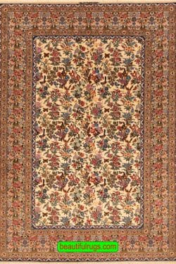 Handmade Gol o Bolbol Rug, Persian Isfahan Rug, Allover Design Rug, size 7x10.2