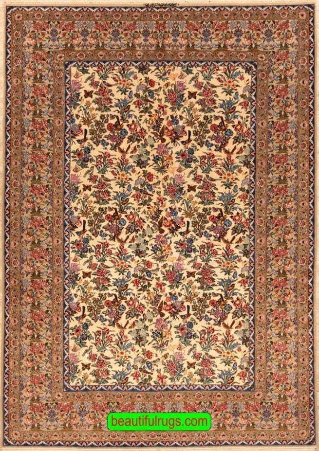 Handmade Gol o Bolbol Rug, Persian Isfahan Rug, Allover Design Rug, size 7x10.2, main image