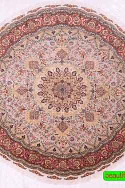 Round Persian rug made of wool and silk, Floral multicolor. Size 6.8x6.8.