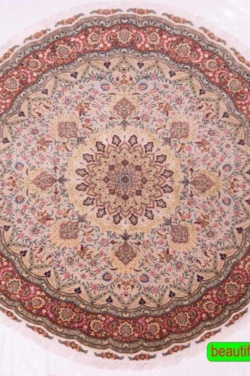 Round Persian rug made of wool and silk, Floral multicolor. Size 6.8x6.8