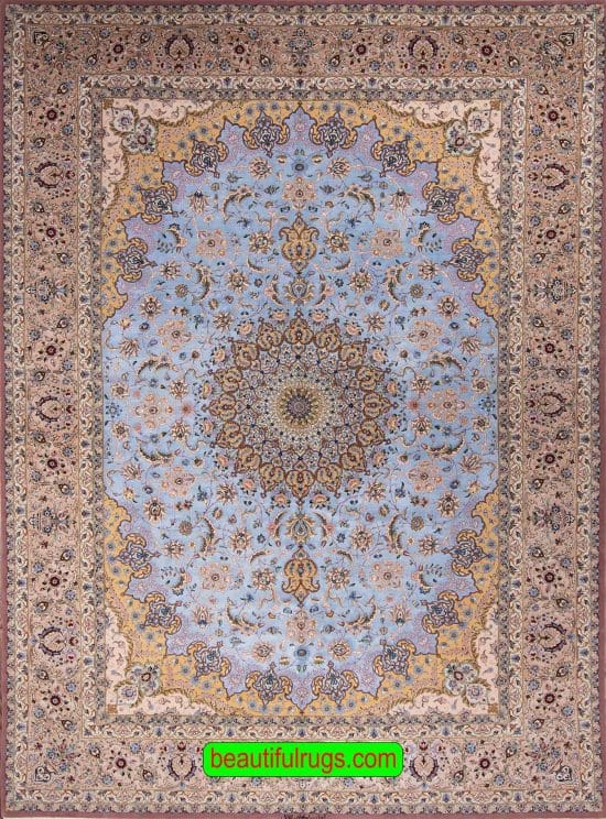 Persian Rug, Blue Color Persian Isfahan Rug, Persian Silk Rug