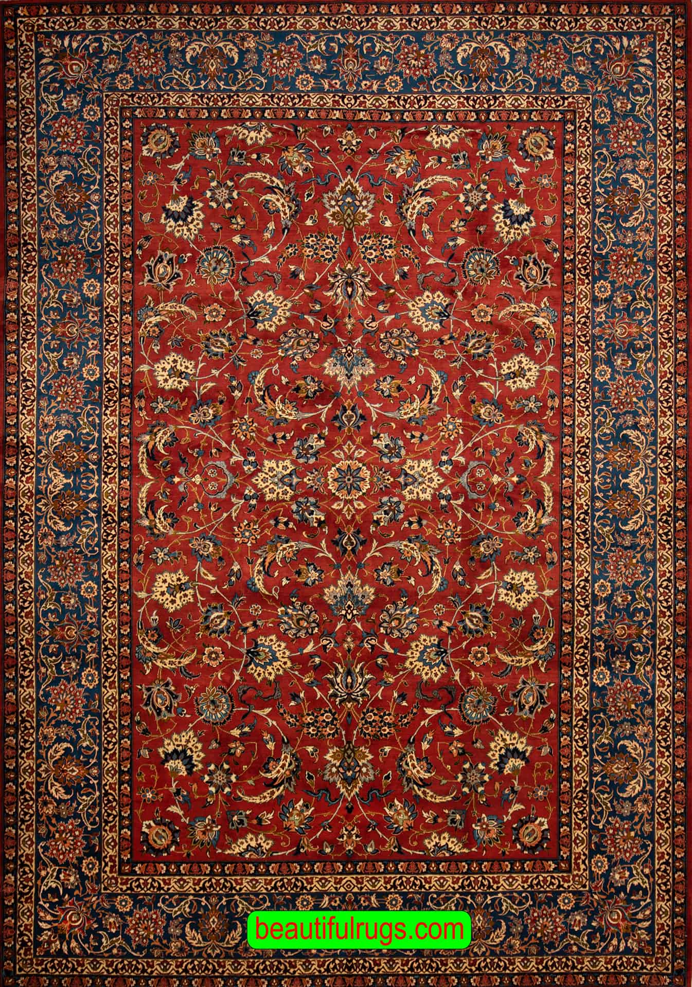Old Rug, Persian Isfahan Rug, Terracotta Color Rug, Allover Design Rug