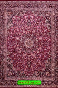 Fine Persian Mashad Rug, Raspberry Red Color Rug, size 9.8x12.7