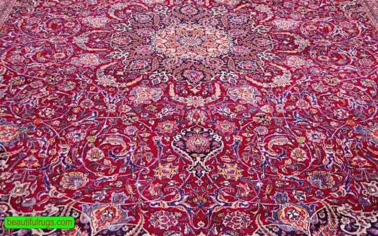 Fine Persian Mashad Rug, Raspberry Red Color Rug, size 9.8x12.7