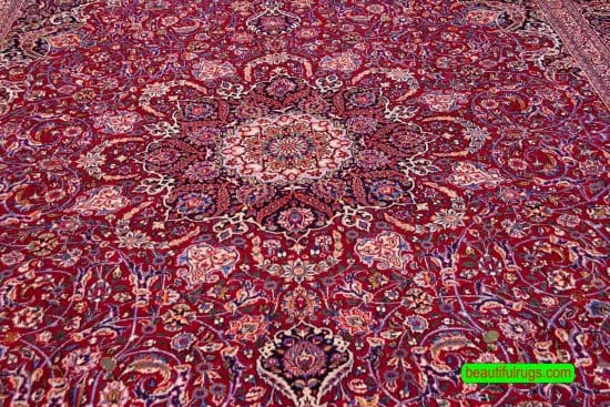 Fine Persian Mashad Rug, Raspberry Red Color Rug, size 9.8x12.7