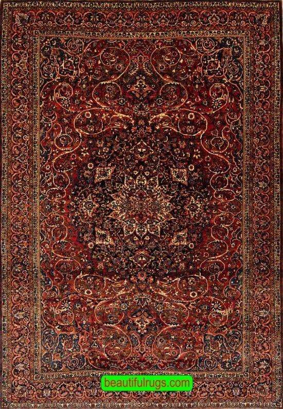 Classic Antique Rug, Antique Persian Bakhtiari Rug, Terracotta Color Rug