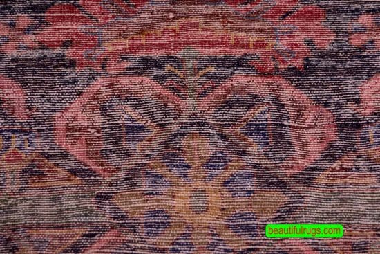 Wide runner Persian rug, floral tribal rug with navy blue and red colors. Size 5.3x10.3