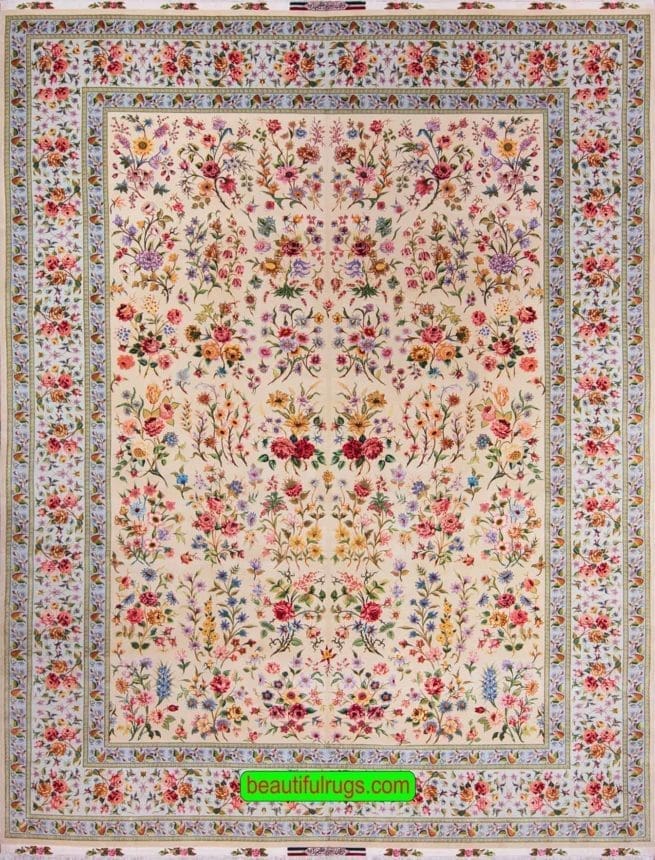 Azim Zadeh Rug, Persian Tabriz Rug, Masterpiece Bouquet of Roses Rug