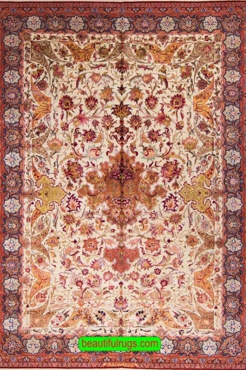 8x11 Beige Isfahan Rug, Hand Knotted Persian Rug, Vegetable Dyed Rug