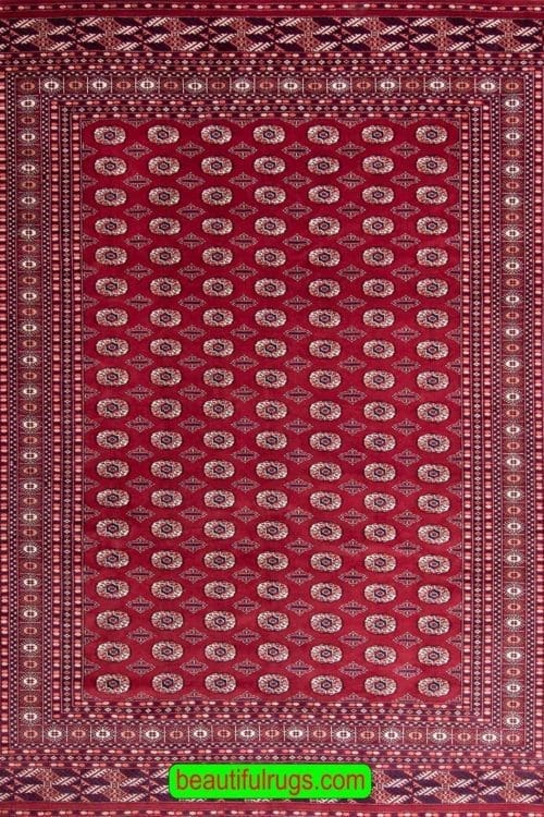 Bokhara rug in red color, handmade wool rug from Pakistan. Size 8.2 x 9.9