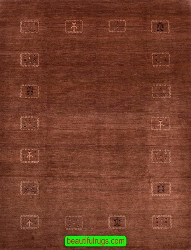 8×10 Brown Color Gabbeh Rug, Contemporary Persian Gabbeh Wool Rug