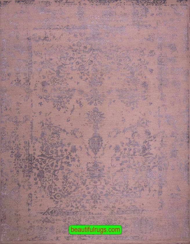 Handmade modern floral rug in pastel color. Size 8x10.3.