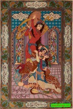 Omar Khayyam Persian Pictorial wall hanging rug. Size 3.4x5