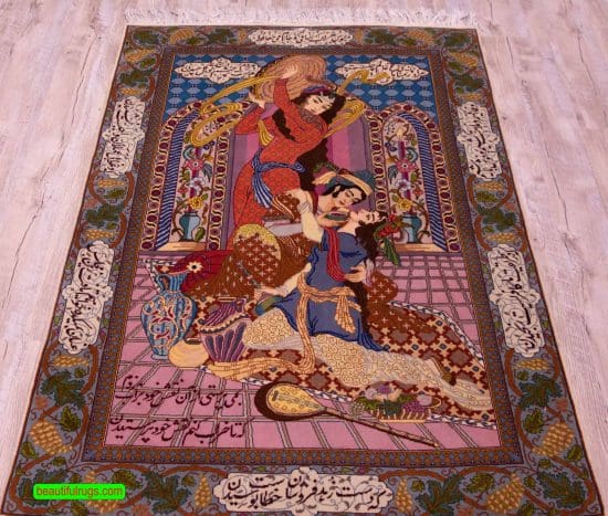 Omar Khayyam Persian Pictorial wall hanging rug. Size 3.4x5