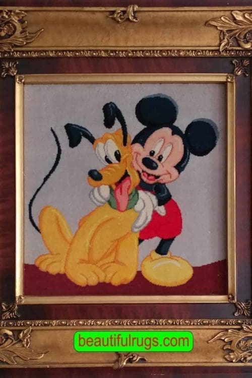Wall-Hanging Rug, Tom And Jerry Rug, Handmade Persian Pictorial Rug in a frame. Size 1.4x1.4