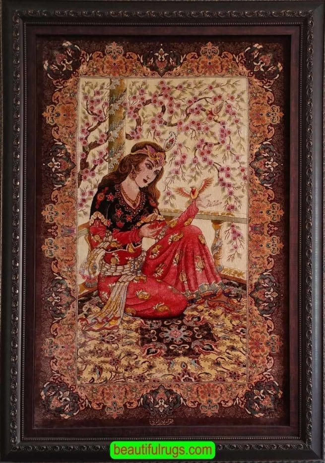 Pure Silk Wall Hanging Rug, Hand Knotted Persian Qum Silk Portrait Rug, rug size 2.7x4