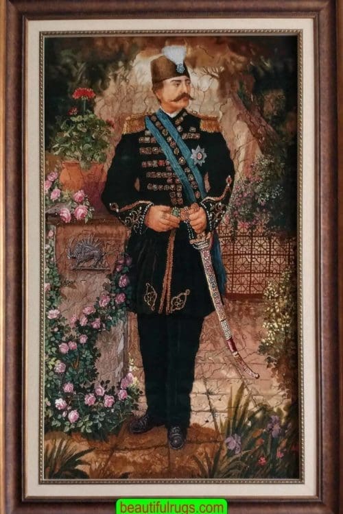 Handmade portrait of Nasel al-Din Shah one of the Ghajar Persian dynasty. Size 2.3x3.9