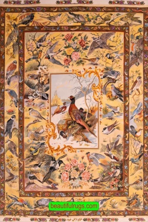 Hand Knotted Persian Tabriz rug, Bevy of Birds Rug, Scenery Rug, Artwork of Iran Rugs, Festival of Birds, size 5x7, main image