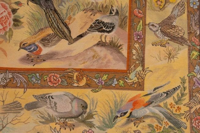 Hand Knotted Persian Tabriz rug, Bevy of Birds Rug, Scenery Rug, Artwork of Iran Rugs, Festival of Birds, size 5x7, backside image