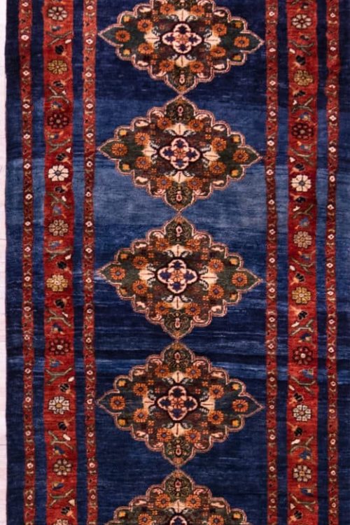 Beautiful Persian Gabbeh runner, vegetable dye in navy blue and rust color. Size 3x15.10
