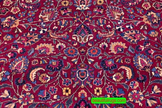 4 foot wide floral Persian Mashad runner in raspberry red color. Size 4.3x10.5