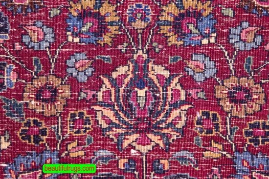 4 foot wide floral Persian Mashad runner in raspberry red color. Size 4.3x10.5