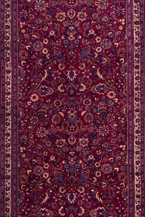 Wide and long Persian Mashad Runner, Red Color Runner Rug