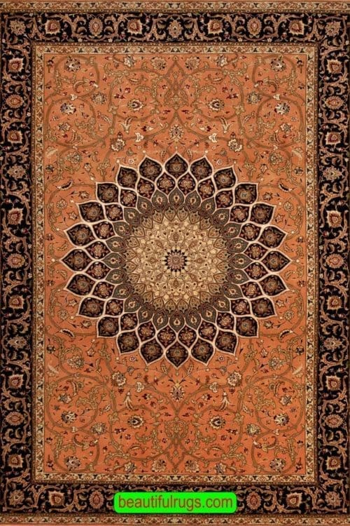 558-1 Handmade 6×9 Rug, Persian Tabriz Gonbadi Rug with Salmon Color